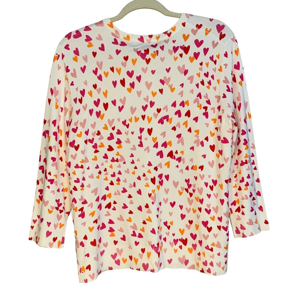 Cable & Gauge Women's White Multi Pink and‎ Orange Hearts Cardigan Sweater XL - Picture 2 of 9